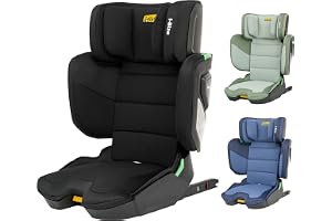 Jovikids Rober i-Size Booster Seat with ISOFIX, Suitable for Kids 100-150cm 3Y-12Y, Adjustbale Height and Width, Cabin Size Portable Toddler Car Seat for Travel, Compact & Folding, ECE R129, Black