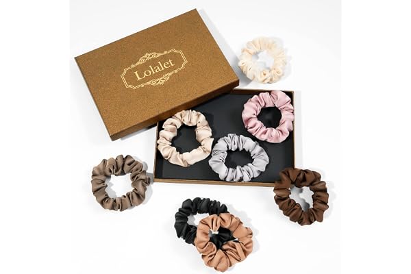 Lolalet 8 Chouchous en Satin Cheveux Élastique, Chouchou Ties Cordes, Satin Scrunchie Colorés, Accessoires Cheveux pour Femme ou Filles -Style A