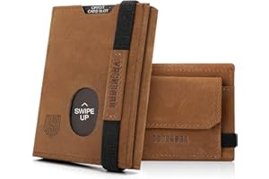 DODENSHA Slim Wallet, Genuine Leather Minimalist Wallet for Mens, RFID Blocking Tri-Fold Slim Credit Card Wallet with 10 Cards, 2 Banknote Compartments, ID Window, Coin Pocket Men Wallets with Gift Box