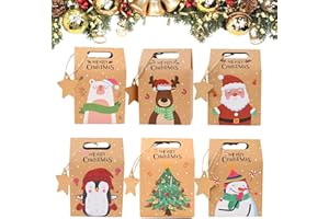 GGISUI 24 Pezzi Scatole Regalo di Natale, Sacchetti Natalizi Fiocco di Neve, Sacchetti Regalo di Natale con Manico, Sacchetti Carta Natalizi per Feste di Natale