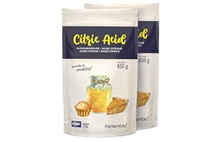 Nortembio Organic Anhydrous Citric Acid 2x850 g. Food Grade, 100% Pure. Acidulant and Preservative for Cooking and Confectionery. Special for Lemonade and Jams. Recipes E-Book Included.