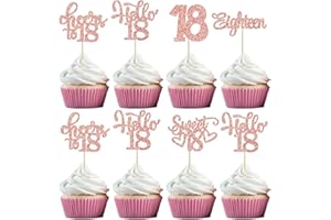 GYUFISE 30Pcs18th Birthday Cupcake Toppers Eighteen Happy 18th Cupcake Picks Sweet 18 Cheers to 18 Cake Decorations for 18th Birthday Anniversary Party Supplies Rose Gold Glitter