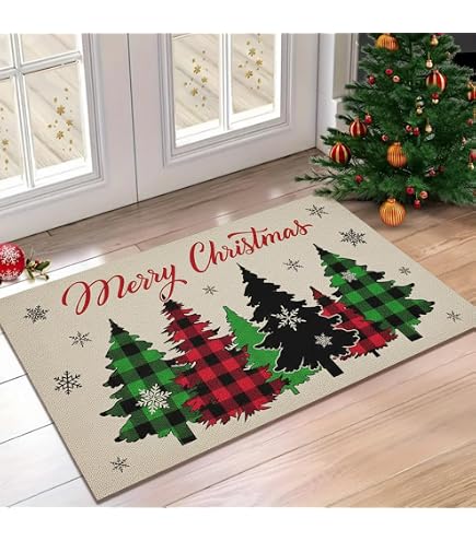 Tapis De Noël Antidérapant - Motif Festif - Taille 60x40 Cm - Polyester Doux - Pour Entrée, Salle De Bain, Salon
