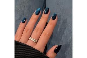 SXVME Soft Gel Press on Nails Short Oval, 30 Pcs Dark Blue Cat Eye False Nails Short Almond, Sparkly Glitter Black Fake Nails Set, Reusable Shiny Bling Stick on Nail for Women Holiday Decoration
