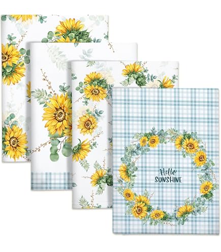 Sonnenblumen Geschirrtücher Set | 2 Stück | 40x60cm | Mikrofaser | Sommerliche Küchenhandtücher