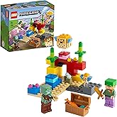 LEGO Minecraft Mercan Kayalığı 21164-7 Yaş ve &Uuml;zeri Macera Oyunları Seven &Ccedil;ocuklar İ&ccedil;in Alex, bir Boğuk ve 2 G&uuml;zel Kirpi Balı