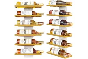 FAVOOSTY Botellero de Pared, Botellero Vertical, Estante para Botellas con 6 Niveles, 6 Botellas de Vino, Soporte para Botellas, Estante de Metal para Botellas de Vino, para Comedor, Bodega, Dorado