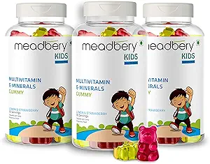 Meadbery Multivitamin and Mineral Gummy Bears Gluten-Free Formula with Minerals and Vitamins B; C; D; E; B12; B6 for Kids Growth, Development & Immunity|Kids Health-30 Gummy Bears- Pack of 3