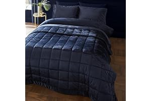 Catherine Lansfield Kingsley Matt Velvet Quilted 220x220 cm Bedspread Navy Blue