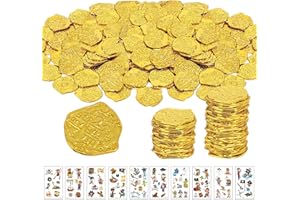 Werownsgso Lot de 100 pièces d'or pirates - Décoration pour enfants - Tatouage pirate - Décoration pour anniversaire d'enfant - Petit cadeau d'Halloween