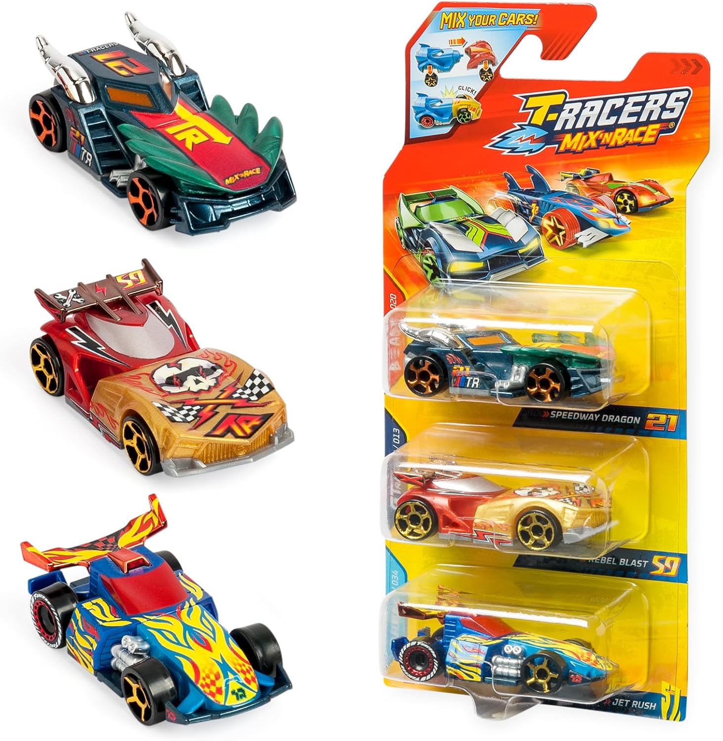 T-Racers Mix ´N Race 3 Pack – Pack de 3 Coches coleccionables. Coches Desmontables en Dos Partes y con Piezas Intercambiables. Pack 3/12