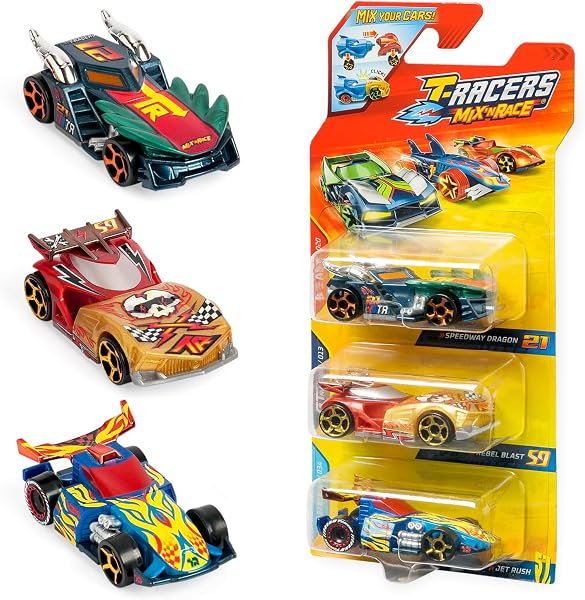 T-Racers Mix ´N Race 3 Pack – Pack de 3 Coches coleccionables. Coches Desmontables en Dos Partes y con Piezas Intercambiables. Pack 3/12 - 1