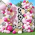 Cow Theme Balloon Arch Garland Kit, Pastel Pearl Pink Gold White Cow Print Latex Balloons Cowgirl First Rodeo Balloon Arch Kit for Girls 1st Rodeo Farm Birthday Baby Shower Party Decorations Supplies