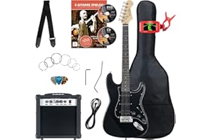 Rocktile ST-Pack Set Complet Power Guitare Électrique Noire (Ampli, Accordeur, Tremolo, Housse, Câble, Sangle, Médiators, Cordes de Rechange et Cours avec CD/DVD)