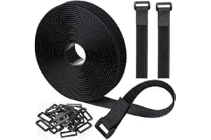 Vatiyszk 5m Adjustable Cable Straps with 25 Buckles, Reusable Fastening Cable Ties, Free Cut Length, Black Hook and Loop Cinch Straps for Cable Tidy, Wire Management, Cord Organiser, 2cm Wide