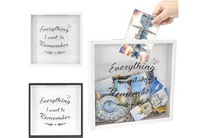 FramePro Scatola da viaggio per riporre biglietti, souvenir e foto, 30,5 x 30,5 cm, con fessura per conservare biglietti, souvenir e foto, montabile a parete, con cornice in vero vetro e legno