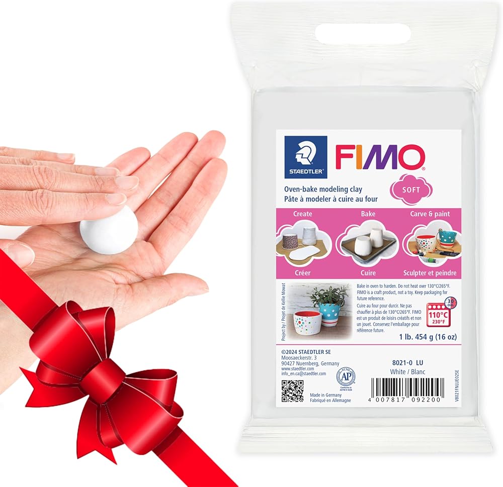 Fimo Soft Polimer Kil - White - 454g | 8 porsiyonlu büyük pişirme bloğu, takı ve dekorasyon için kendi renk tonlarınızı yaratın - Ürün No. 8021-0
