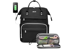 LOVEVOOK Zaino Scuola Donna con Astuccio, Zaino per Laptop 15,6 Pollici Nero con USB, Borsa per Zaino per Insegnanti Studenti Universitari Della