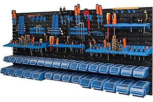 BOTLE Lot de 30 boîtes de rangement empilables avec couvercle, panneau porte-outil 178 x 78 cm, systeme de rangement de garage atelier, banc de travail, pour outils a main