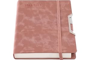 HOLDERZWU Agenda académique de juillet 2024 à juin 2025, couverture rigide, agenda journalier avec onglets mensuels, poche intérieure, stylo, boucle pour stylo, autocollants - Format A5 - Rose
