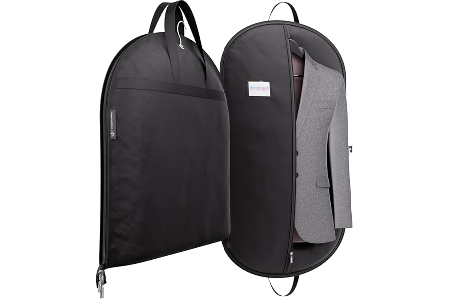 Hangerworld 42 Inch Zipped Black Suit Cover Travel Carrier Bag with Handles – Full-Length Zip and Secure Closure for On-The-Go