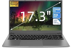Naclud 17.3 Inch Laptop 8GB RAM 256GB SSD Storage, 1080P Display Full HD Laptop Celeron Dual-Core Processor Up to 2.6GHz, PC Notebook with Dual Band WiFi, 2xUSB 3.0, Keyboard Film in Eight Languages