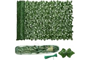 HOBUBU Artificial Ivy Privacy Fence 3m x 1m, Garden Screening UV Protected Artificial Hedge Roll Screen and Fence Roll with Faux Vine Leaf Decoration for Outdoor Garden Wall with Free 50 Green Nylon Ties