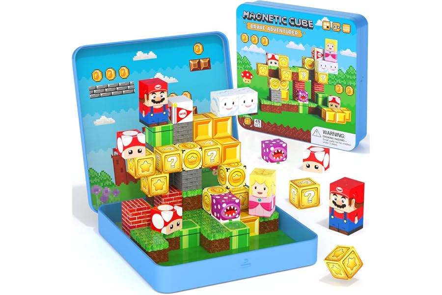 Giocattoli da viaggio a blocchi magnetici per bambini di età compresa tra 3 e 8 anni, gioco del cubo a blocchi magnetici da 49 pezzi, giochi da viaggio per bambini in movimento