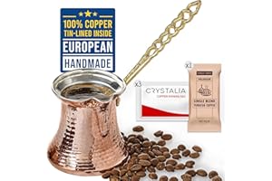 VOLARIUM Caffettiera in Rame, Cezve Turco, Caffettiera Araba Greca Fatta a Mano, Caffè in Rame, 200ml, Ottoman, Arabo Ibrik