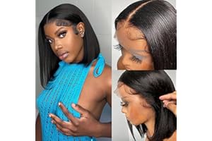 QAVA Perruque Femme Naturelle Brésilien Straight Bob 13x4 Transparent Lace Wig Human Hair Perruque Cheveux Humain Perruque Femme Naturelle Courte Glueless Wig Human Hair 150% Density 12 pouces(30cm)