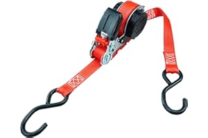 PETEX Automatyczny pas napinający z grzechotką, samoczynnie zwijający, 1-częściowy, 5 m x 25 mm, 350/700 daN, czerwony, hak S