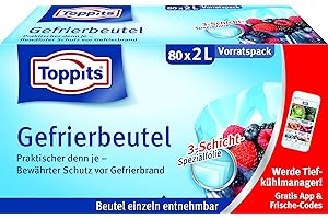 ‎MELITTA Toppits Gefrierbeutel Vorratspack, 2 Liter, 80 Stück, Standboden, Transparent