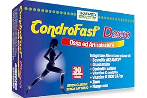 Crasmed Pharma Condrofast D 2000 - Integratore per Articolazioni, Ossa e Cartilagini con Glucosamina, Condroitina, Vitamina C, Zinco, Boswellia e Vitamina D SENZA LATTOSIO - 30 Compresse
