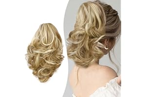 Gairyan Cola de Caballo Extensiones Pelo Natural Coleta Postiza Rizada con Pinza Extensiones Coleta Corto con Pinza Extensiones de Cabello Postiza Pelo Sintético Ondulado Ponytail, Rubio arenoso&Rubia