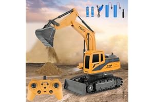 LDUMODUW RC Bagger Spielzeug für Kinder, 11 Kanäle, Bagger mit 2 Eimern mit 2,4-GHz-Sound und Lichtern, Spiel für 3-Jährige – 680°-Drehung, Lichter und Soundeffekte