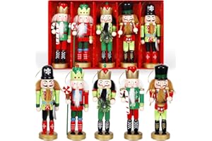 KDISHKRA 5 Tradycyjnych Drewnianych Złamaczów do Orzechów na Święta, 13cm Drewniana Figurka Żołnierza Złamacza do Orzechów Lalka, Ozdoba Choinkowa Dekoracja Świąteczna Świąteczna Ozdoba Prezent