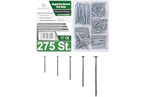 QUADRIOS GmbH | 275 Stück Stahlnägel Set | Nagel Set aus Stahl | Lange und kurze Nägel aus Stahl von 20mm bis 50mm, für Heimwerker, Bilder an der Wand aufhängen, Handwerk oder Bau