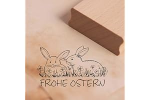 DEKO-LANDO Stempel Frohe Ostern - zwei Hasen im Gras - Motivstempel ca. 48 x 28 mm