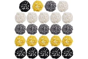 STMK 24 Pcs 2 Inch Rattan Balls Decorations, Wicker Balls Decorative for Home Decor DIY Vase Bowl Filler Ornament Baby Room Nursery Décor Wedding Table Decoration (Black, Grey, Yellow, White)