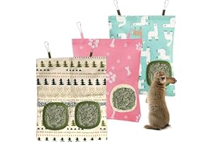 QUIIEOSKIA 3 Pcs Hay Bag for Rabbits, Rabbit Hay Feeder Bags, 2-Hole Hanging Guinea Pig Hay Feeder Feeding Bags for Rabbits Guinea Pigs Hamsters Chinchillas Small Pets Animals Accessories(9.84 x 11 inch)