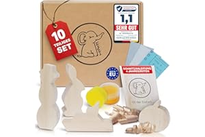 Eli® Lindenholz - Schnitzfiguren zum Schnitzen inkl. Schnitzanleitung für Kinder - Bastelset - Schnitzrohlinge für Anfänger - Schnitzholz Linde - Bastelholz - Holzwerken - Holz Rohlinge
