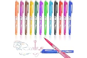 kaiyaya Couleurs Stylo Effacables,12 Stylos à bille multicolores effaçables 0.5mm Encre Gel Effaçable Stylo Roller Effaçable avec Gomme pour Adultes,Enfants,Bureau,École Bureau