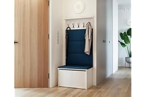 KOBI Set da ingresso Andy con seduta | appendiabiti + scatola | Pannelli imbottiti | Armadio per ingresso | (Blu marino)