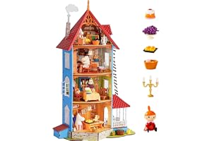 Rolife DIY miniatyr dockhus Muminhouse 441 st träset | 3D-pussel officiella trämummin, hus på 4 våningar med lysdioder och 4