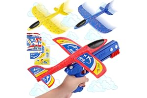 Teklemon Avion Polystyrene Enfant avec Pistolet Catapulte, Avion Jouet Planeurs Enfant, Avion Jouet Avion Catapulte en Mousse, Jouet Exterieur Enfant pour Garçons Filles 3-12 Ans (3 Avion & 1 Lanceur)