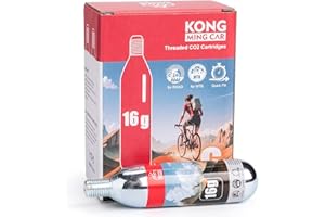 KONG MING CAR Cartouches de CO2 filetées, Cartouches de CO2 16g/25g avec Connexion filetée pour Tous Les gonfleurs de pneus de vélo CO2, Pompe à CO2 pour vélos de Route et de Montagne