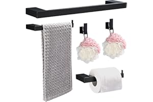 HANFU Porta Asciugamani o Carta Igienica, Accessori Bagno Set di 5, Alluminio da 40cm, Ganci per Accappatoio, Completo da Montaggio a Parete, Nero