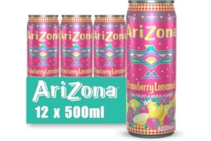 Arizona Strawberry Lemonade Fruit Juice, Pack of 12 x 500ml Cans, Delicious Still Fruity Drink, No Artificial Flavours or Preservatives