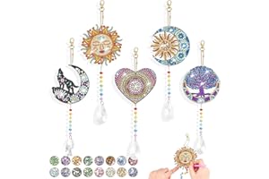LURNODY 5 Stücke Diamond Painting Sonnenfänger Windspiel Bastelset, 5D Diamond Painting Anhänger, Windspiel Bastelset Spielzeug, Doppelseitiges Diamond Painting für Home Dekor, Mädchen Geschenke