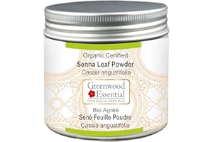 Greenwood Essential Poudre de feuilles de séné pure (Cassia angustifolia) certifiée biologique 100 % naturelle de qualité thérapeutique 100 g